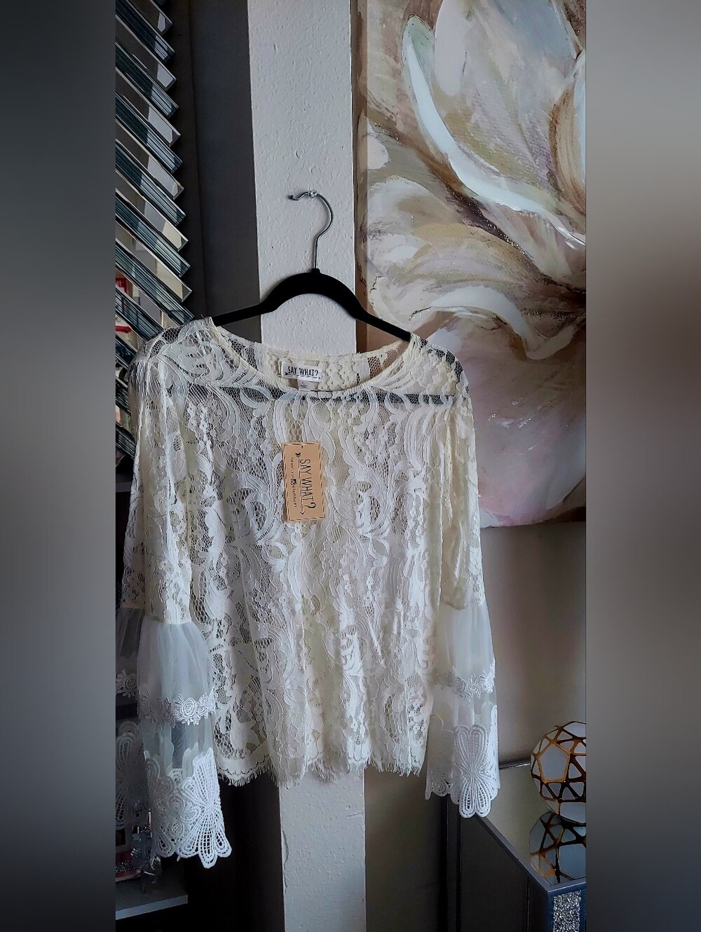Say What? Cream Lace Bell Sleeve Top